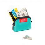 Manhattan Portage Coin Purse Aqua with cards and money