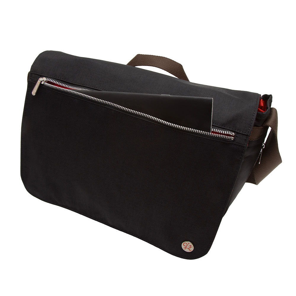 Token Waxed Nylon Whitehall Laptop Bag Black front pocket with book