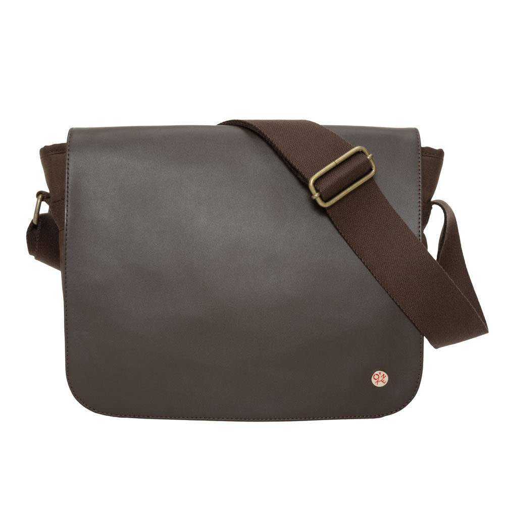 Manhattan Portage Waxed Nylon Sheridan Shoulder Bag (M) W/Back Zipper Dark Brown