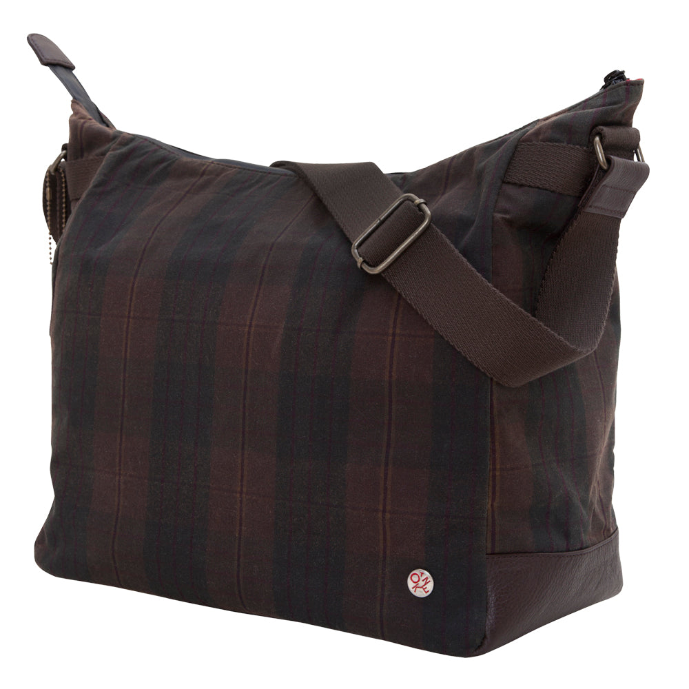 Manhattan Portage Riverside Waxed Shoulder Bag Plaid Dark Brown